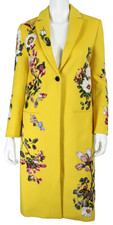 VALENTINO 13,900 2022 Canary Yellow Wool Floral Embroidered Notch Lapel Coat 40