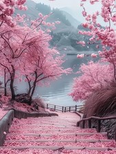 Diamond Art Kits for Adults Cherry Blossom Road, DIY 5D Diamond Painting Kit for