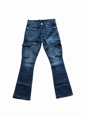 Purple Brand P004 Coated Cargo Flare Jeans Blue Men's Size 28x32