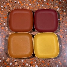 Tupperware Toys 1502 Miniature Plates 4" Square Harvest Colors 1970s USA Vintage