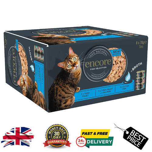 Encore 100% Natural Wet Cat Food, Fish Selection in Broth, 8 x 70g