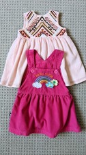 Baby Girls Dress Lot 3-12 Months Pink Rainbow Overall Dress & Boho Sundress 2 Pc