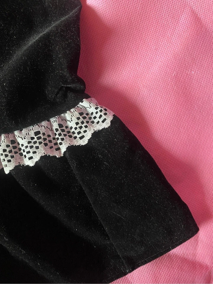 Vestido Babydoll Vintage Años 80 90 Niñas Terciopelo Negro Calado Cintura Imperio Foto 4 de 4