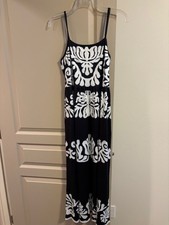 Gavimosa Women's S Maxi Dress Black/White Print Opaque Poly/Span New WOT