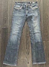 WOMENS Miss Me Crystal Rhinestone Metal Studs Flap Pocket Boot Jeans 29x34
