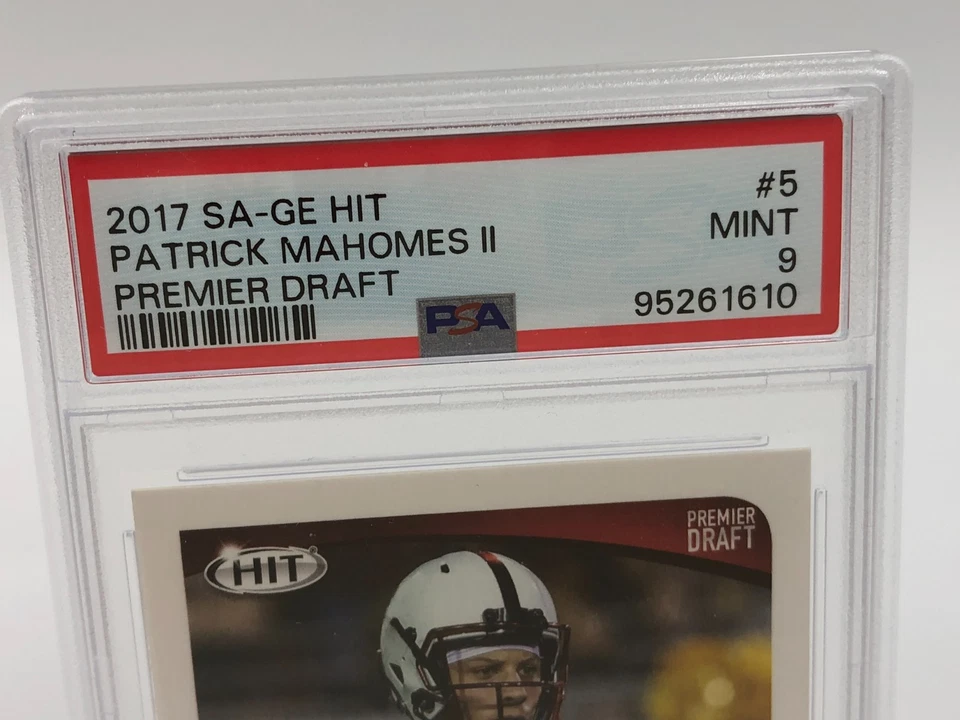 2017 PATRICK MAHOMES ROOKIE Card SAGE HIT #5 PREMIER DRAFT Chiefs RC PSA MINT 9 - Image 2 of 4
