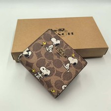 NWT Coach X Peanuts Snap Wallet In Signature Canvas With Snoopy Print CBN32