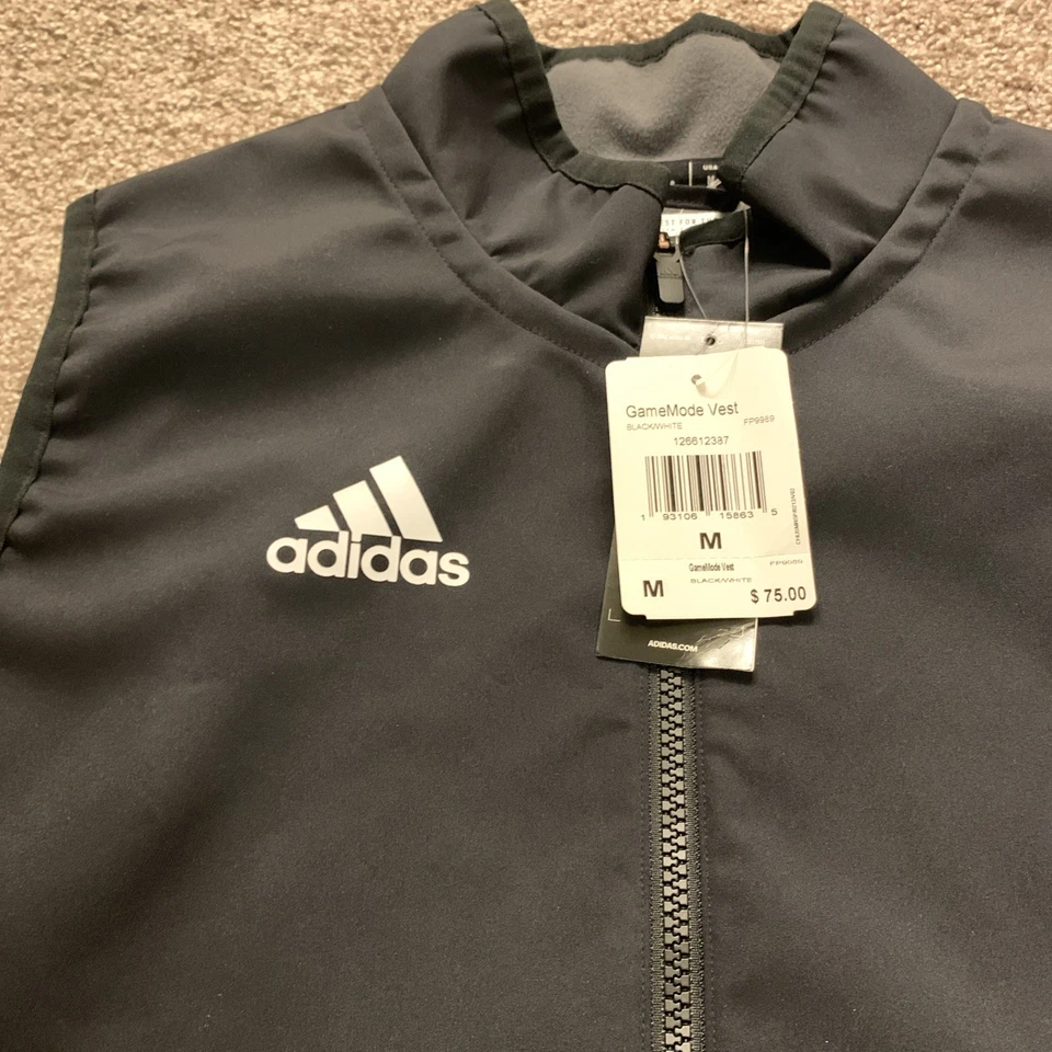 Adidas Game Mode Chaleco Para Hombre Informal Cremallera Completa Chaleco FP9989 Negro Blanco Mediano Foto 3 de 4