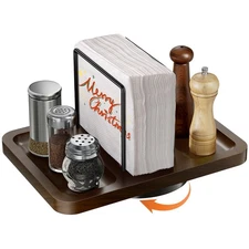 Napkin Holder for Table, Rotating Metal Napkin Dispenser with Salt and Pepper...