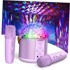 Karaoke Machine with Disco LED Lights for Adults Kids, Portable Purple