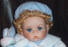 2001 Stephan Ent Porcelain Music Box 13" tall BOY DOLL with motion, Blue w Bunny — photo 5