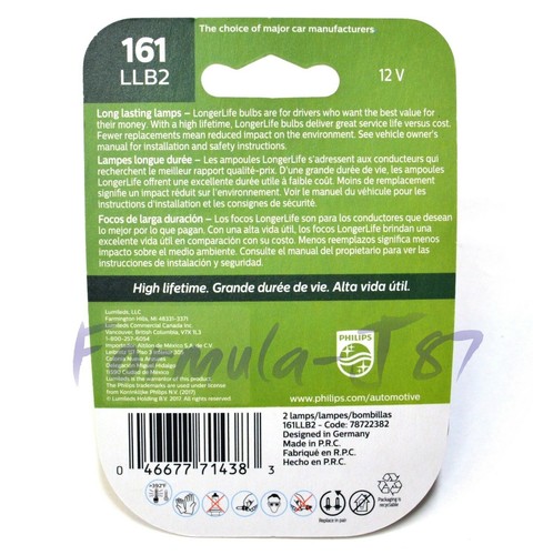 Philips LongerLife 161 3W Dos Bombillas Frente Lateral Marcador Luz Recambio Jdm - Picture 2 of 7