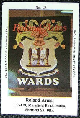 Matchbox Label Wards Pub Inn Roland Arms Aston Sheffield Yorkshire No 12 MM919