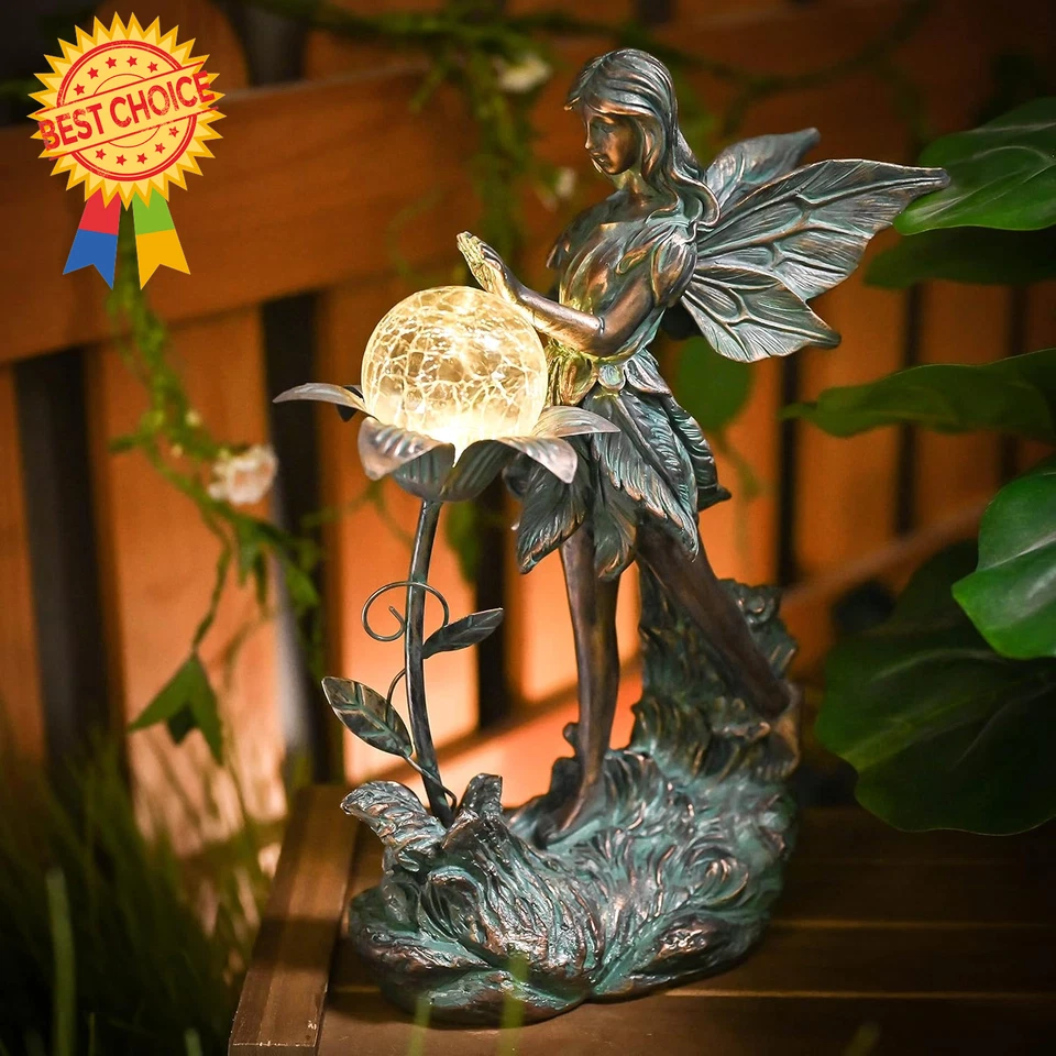 Garden Fairy Statue, Bronze Solar Outdoor Light, Yard Art for Lawn Decor - image 3 of 4