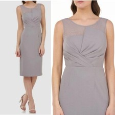 NEW JS Collections Grey Illusion Yoke Pleat Cocktail Dress With Stretch Size 12