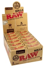 1 Box (24x) RAW Classic Rolls Slim 5m Length Unbleached Papers Unbleached 