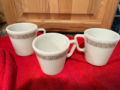 Vintage Corelle Pyrex Woodland Brown Cups, Mugs Set Of 3