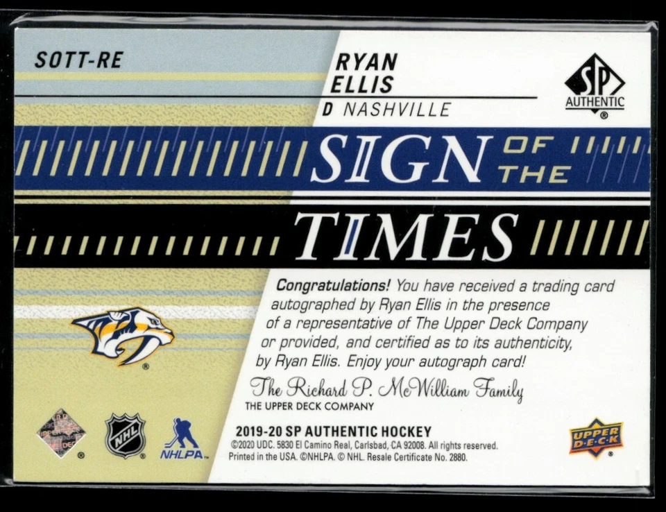 2020-21 SP Authentic Sign of the Times #SOTT-RE Ryan Ellis - Image 2 of 2