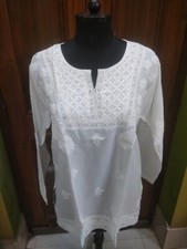 XL 44" SKILLFUL 100 COTTON HANDMADE ETHNIC TOP KURTA KURTI CHIKAN EMBROIDERY