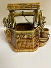 Vintage 1950 McCoy Pottery Wishing Well Planter Brown & Green Original Chain USA