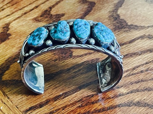 Estate Collection Old Pawn Navajo Sterling Silver Natural Kingman Turquoise Cuff - Picture 4 of 8