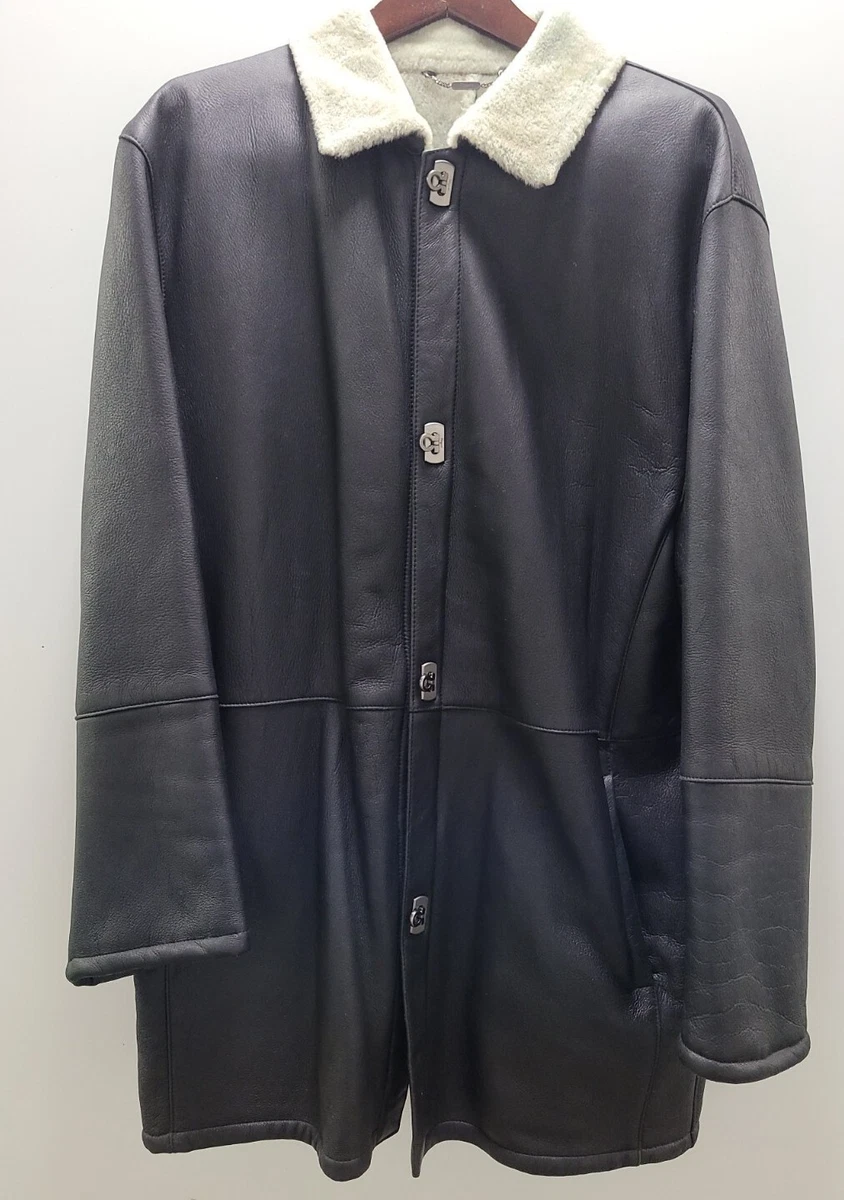 Amazing Salvatore Ferragamo Size XL 56 Blk Shaved Shearling Leather Coat 5 000