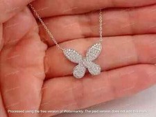 2Ct Round Cut Lab Created Diamond Butterfly Pendant 14K White Gold Plated Silver