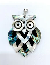 Natural Abalone Shell and Mother of Pearl Jewelry - Owl Pendant