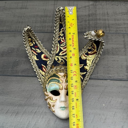 Venetian Carnival Masquerade Bell Mask Mardi Gras Hand Painted Blue Green Gold - Picture 15 of 16