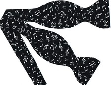 Music Bow tie, White Musical Notes on Black, Fun Recital Gift, Self-tie Bow tie
