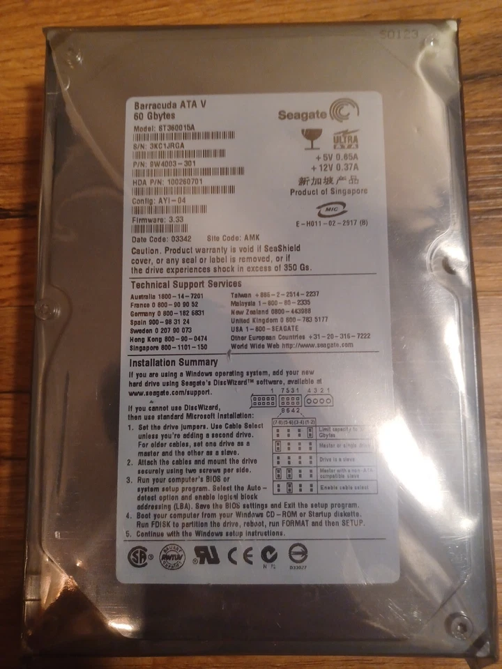 seagate st360015a 60gb ua100 9ms 2m 7200rpm 40 pin.. - Image 2 of 2