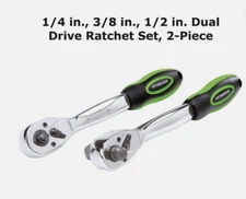 2 Piece Dual Drive Ratchet Set 1/4", 3/8", 1/2" High Quality Mechanic Tool Kit