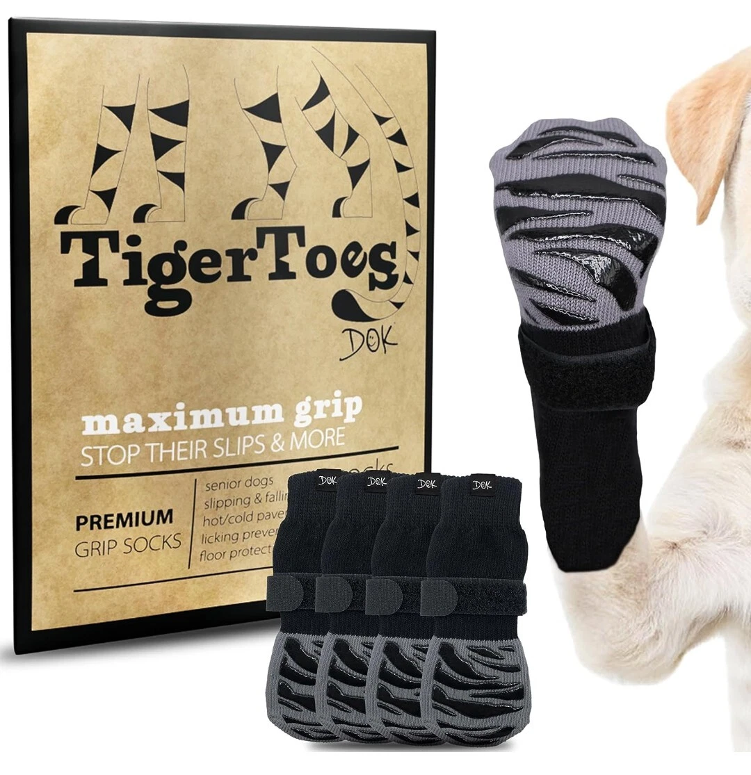 DOK TigerToes Premium Non-Slip Dog Socks for Hardwood Floors - Extra-Thick  Gr