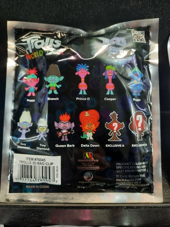 TROLLS World Tour Figural Bag Clip Lot of 8 Blind Bags New SEALED Foto 3 de 3