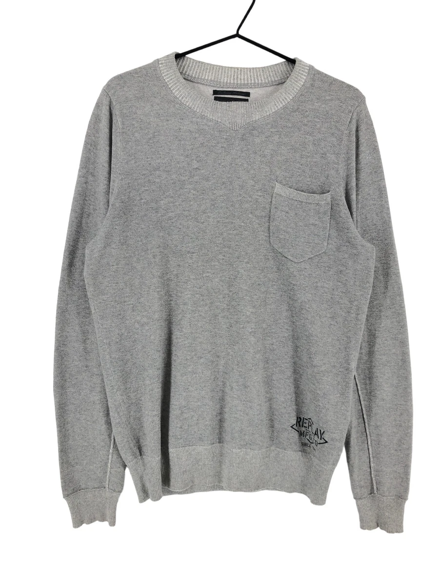 Pull Homme Replay Gris Col Rond En Laine Mélangée - Taille S - Très Bon état