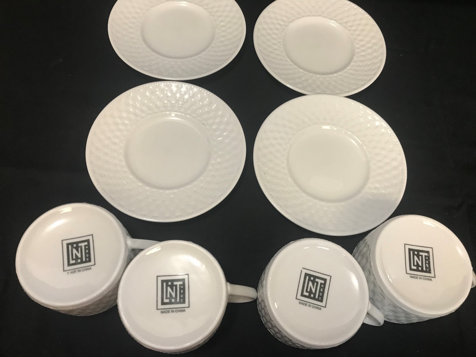 Oneida "BASKETWEAVE" White Dinnerware Set of 4 Cups & Saucers 2 1