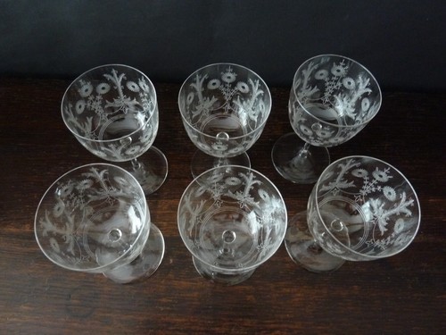 6x Fine Antique Pall Mall Acid Etched Wine Glasses, Crystal, h11,9cm - Picture 3 of 10