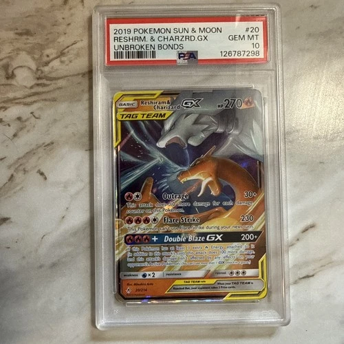 2019 Pokémon Sun & Moon Reshiram Charizard GX Unbroken Bonds #20 PSA 10 GEM MT