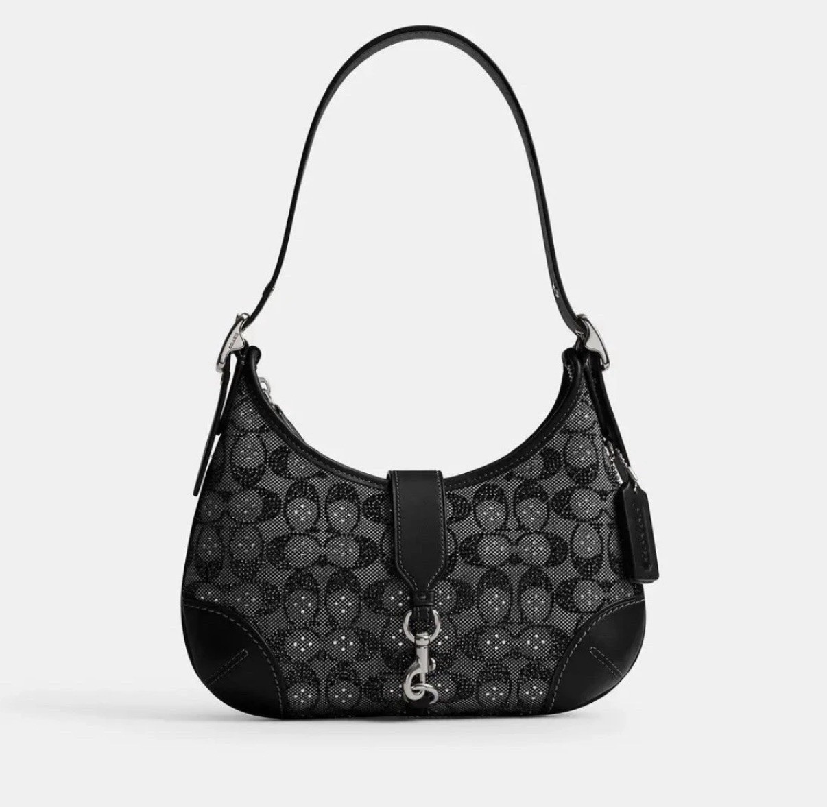 Coach Hamptons Hobo Bag Crystal Signature Jacquard Silver Black NEW SHIPS ASAP
