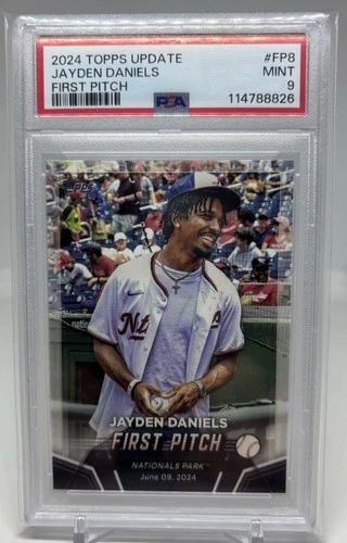 JAYDEN DANIELS 2024 TOPPS FIRST PITCH SP RC ROOKIE #FP-8 LOW POP PSA 9 MINT