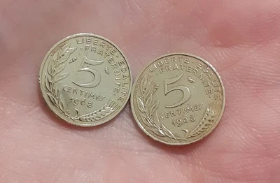 2 x 5 centimes Marianne 1968 République Française - TTB - Cupro aluminium - Photo 1/2