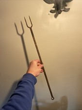 Primitive 18th Century Wrought Iron Roasting Tasting Fork 2 Tine 24.5?