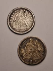 1857 P & 1887 P US Seated Liberty 10 Cent Silver Dimes (Lot Of 2)