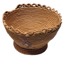 Antique Native American Nisqually Salish Imbricated Basket Open Loop Rim c1900