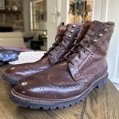 Allen Edmonds Long Branch Boots Men's 13 D Brown Leather Wingtip Brogue Vibram