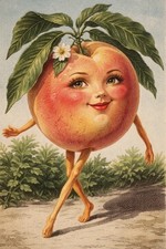 Anthropomorphic Peach Fruit Face MODERN Postcard B432