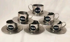 Set of 6 Vemi Italy Stainless Steel Espresso Cups with Saucers