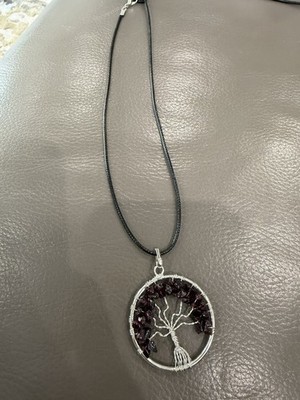 Garnet Colored Tree of Life Necklace 