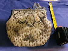 Handbag vintage beaded with metal chain and satin interior and clasp