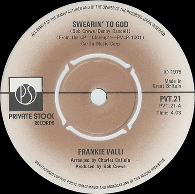 Frankie Valli - Swearin' To God 7 Inch Vinyl Single (7 Inch Record) (Jukebox ...